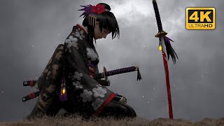 Samurai Girl Kneeling In Rain Live Wallpaper 4K