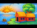 How to Draw Scenery of Sunset Step by Step | খুব সহজে সূর্যাস্তের দৃশ্য আঁকা শিখুন