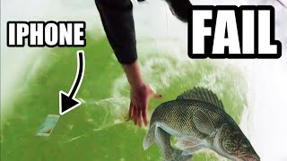Ice Fishing Fail (iPhone Down the Hole) While Sight Fishing Walleye