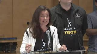 SAG-AFTRA President Fran Drescher gives speech announcing film and television actors' union strike