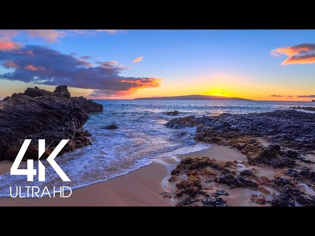 8 HOURS of Fascinating Sunset over the Tropical Beach with Calming Waves Sounds (4K UHD) class=