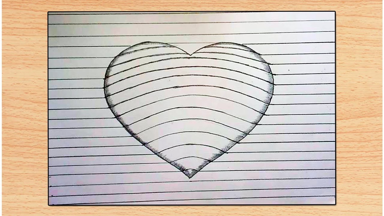 3D Heart on Line Paper Trick Art Drawing YouTube