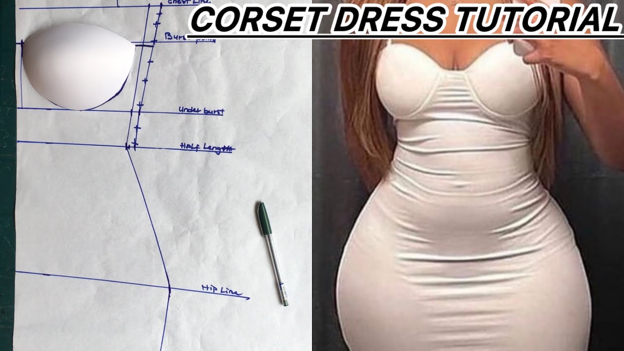 how to make  corset pattern dress with bra cups||corset gown cutting and stitching ||