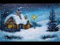 Snowy Art - Christmas Night - Easy Beginners Acrylic Winter landscape Painting Tutorial
