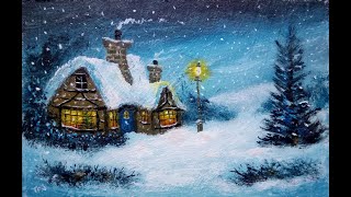 Snowy Art - Christmas Night - Easy Beginners Acrylic Winter landscape Painting Tutorial