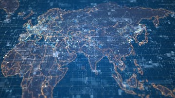 Blue-Silver Digital World Map Stock Motion Graphics