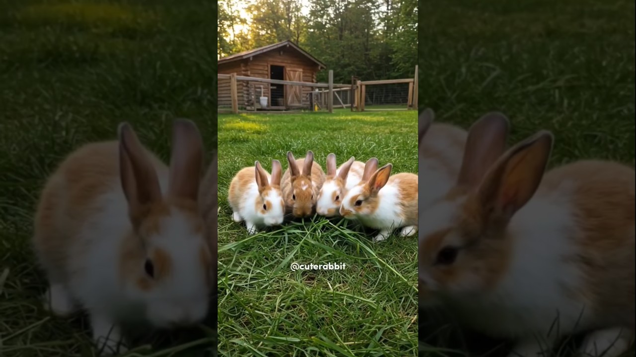 Cute Baby Bunnies Eating Grass in the Beautiful Outdoors! 🐰💚 