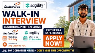 Sagility & Firstsource Hiring Any Degree | Freshers & Experienced | Walk-in Interview | Apply Now