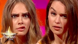 Cara Delevingne and Emilia Clarke Have An EyebrowOff  The Graham Norton Show