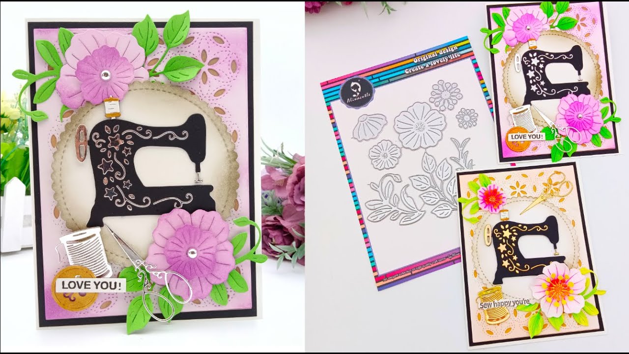 SEW HAPPY YOU'RE | Floral card making tutorial - #Alinacutle® #AlinaCraft #handmadecards
