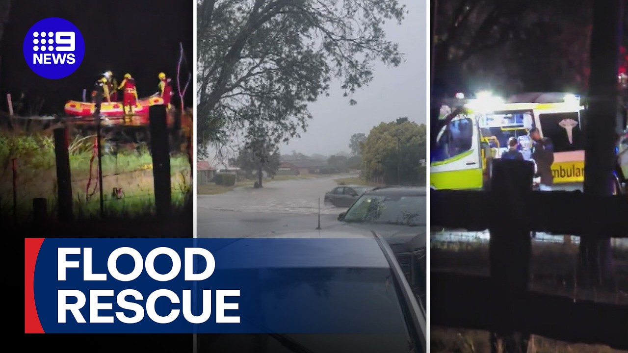 Flood rescues as rain drenches parts of Queensland | 9 News Australia