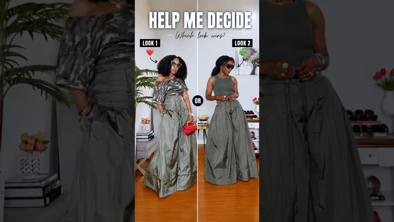 Y’all made these Akira pants one of my top sellers, so I’m bringing them back for another styling debate.

LOOK 1: Camo top + a pop of red ❤️🔥
LOOK 2: Monochromatic olive 🌿✨

Which look is the vibe? 1 or 2? Drop your vote below! 👇🏽

5’4” | 155 lbs | Size M

Shop both looks in my LTK. 🤎 https://liketk.it/6hEKy

#LTKStyle #FashionOver50 #RichAuntieStyle #StatementStyle #WideLegPants