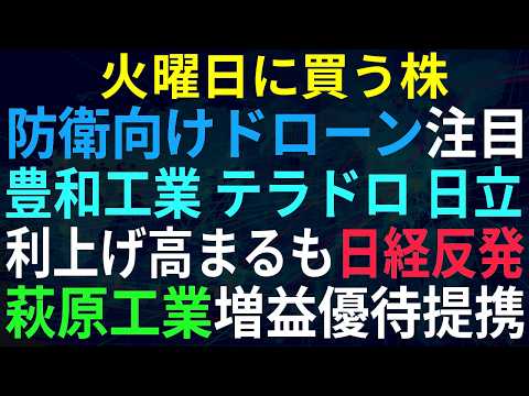 【あすの株相場】9月7日(月) 防衛ドローンをピックアップ、豊和工業ストップ高 / 半導体高、日経大反発 / 萩原工業、増益＆優待＆業務提携 / 　セリア月次好調PTS上げ
