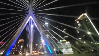 Driving to Logan Airport in Boston, Massachusetts at 2am - I93 South - Zakim Bridge (Big Dig)