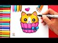 Cómo dibujar un GATITO Bebé Kawaii metido en ENVOLTURA para CUPCAKE