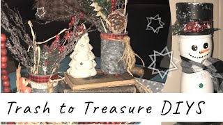 BoHo Trash to Treasure || Snowman & Faux Galvanized Tins Centerpiece