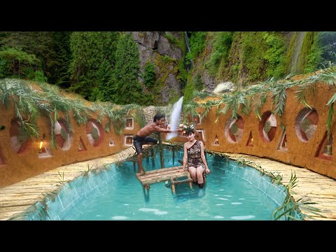 Girl Living Off the Grid ,Build an underground house with a swimming pool around
