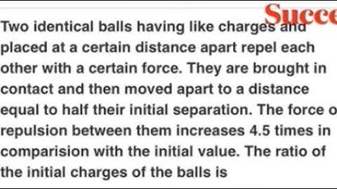 Two identical balls having like charge placed at a certain distance apart repel with a certain force