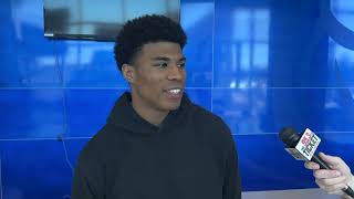Boise State safety Ty Benefield talks with the media after Tuesday's practice