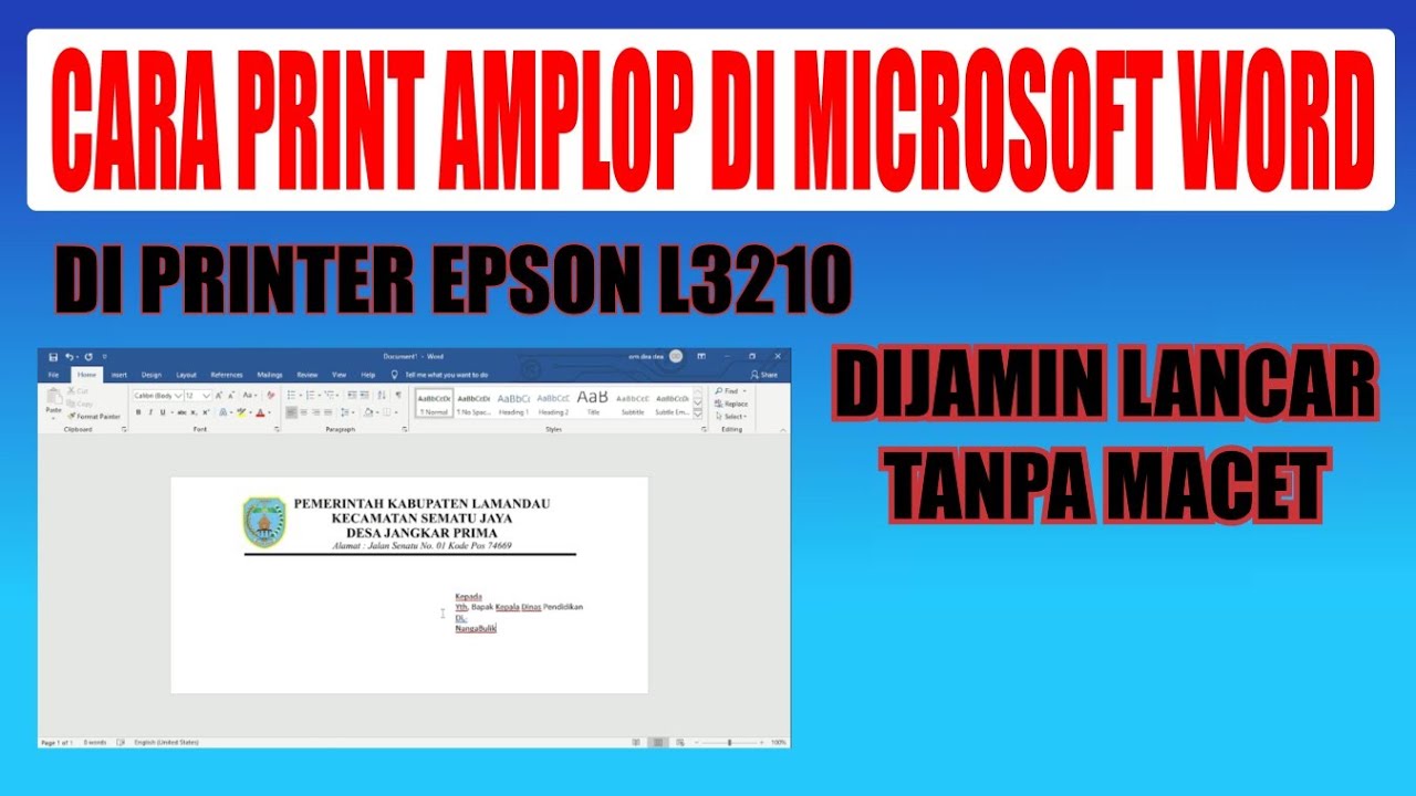 Cara print amplop menggunakan ms word di printer epson l3210, dijamin