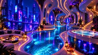 The Pool at the End of the Future 🎃 Luxury Cyberpunk Spa & Deep Focus | 4K 8Hours