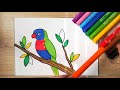 HOW TO DRAW a Parrot - Rainbow Lorikeet - easy drawing for kids - coloring with markers