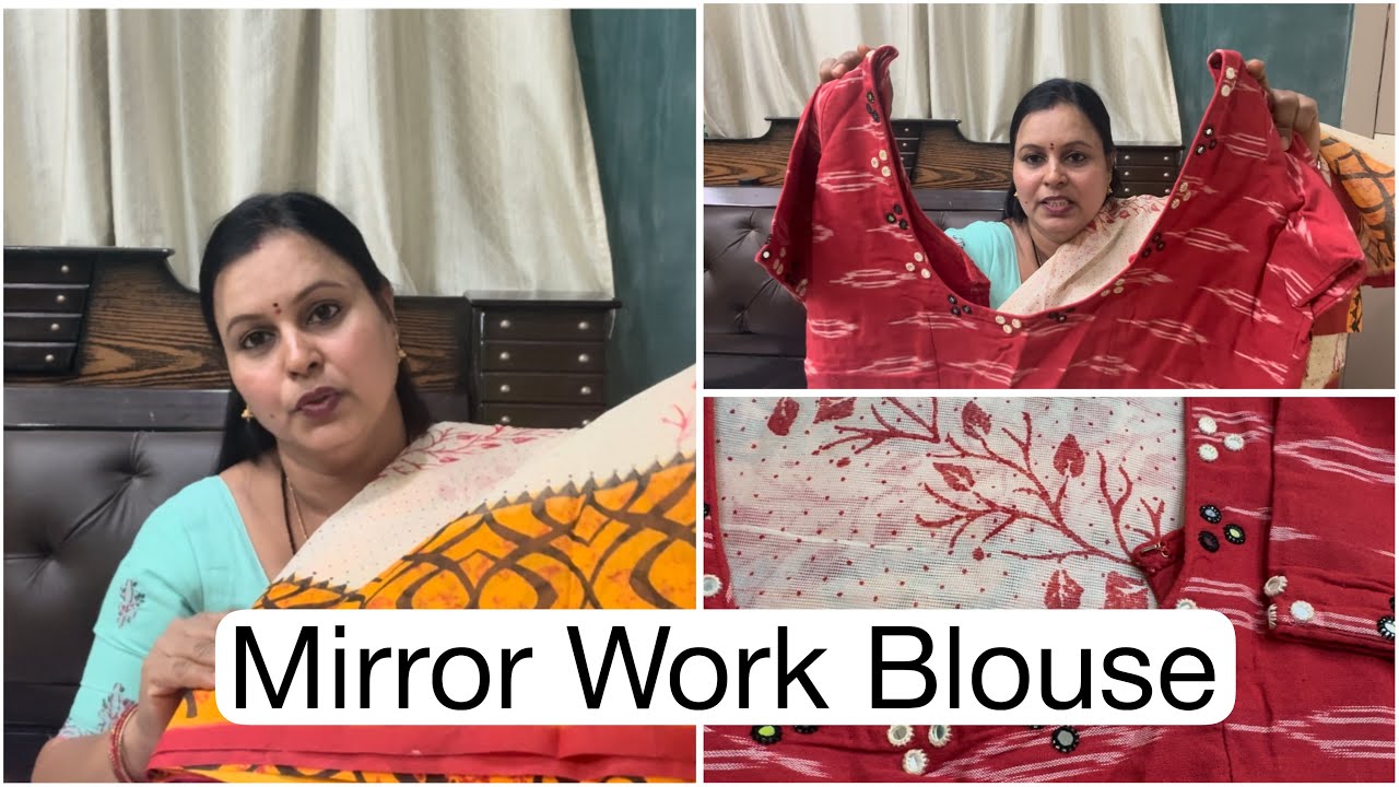Easy Designer Blouse Mirror Work/Kota saree with Mirror work Blouse/handwork work#handwork#saree 