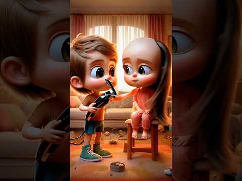 قص شعر أخته رسوم متحركة مضحك لطيف طفل كوميديا رائج حب شورت