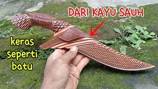 kreatif!!!!,,,membuat sarung dan gagang pisau dari kayu sauh//keras seperti batu