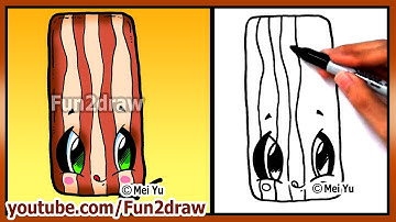 Cute Food Bacon - How to Draw Cartoons + How Would I Cook Bacon | Fun2draw Online Art Lessons
