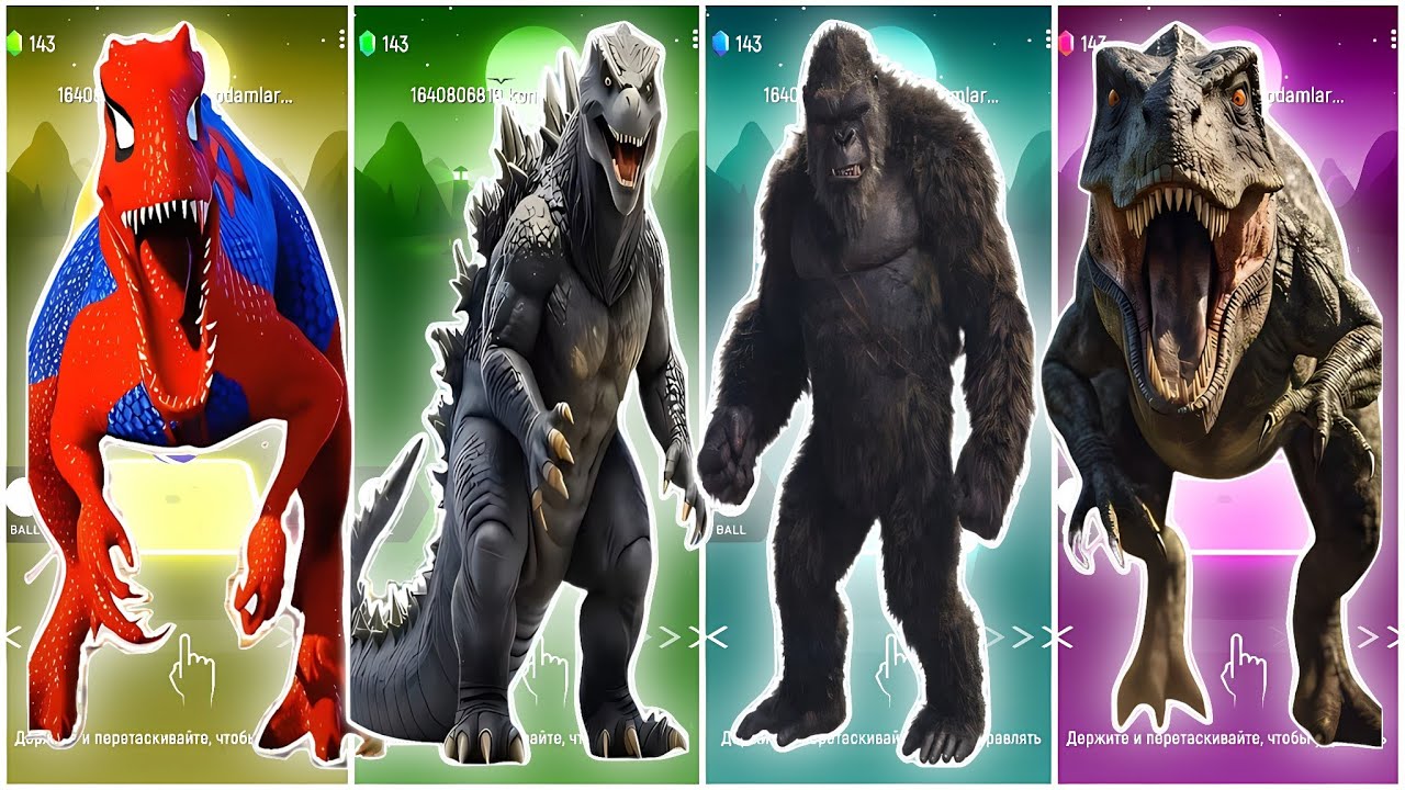 Spider T-Rex 🆚 Godzilla 🆚 King Kong 🆚 T-Rex | Coffin Dance Tiles Hop EDM Rush