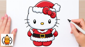How To Draw Hello Kitty As Mrs Claus | Christmas Drawing Tutorial