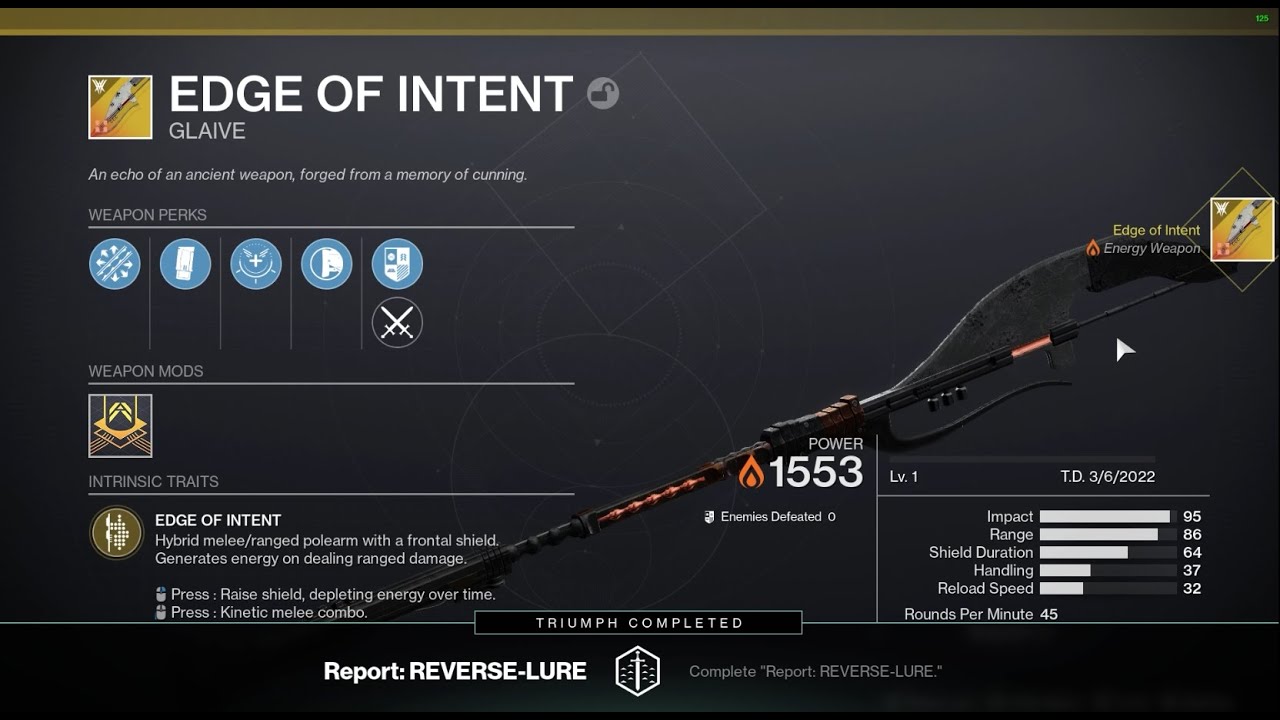 Destiny 2 - Report: REVERSE-LURE Mission - Exotic Glaive - EDGE OF INTENT 