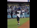 UCLA Gymnastics legend Jordan Chiles threw the first pitch for the Dodgers! 🎥IG/uclaathletics #NCAA