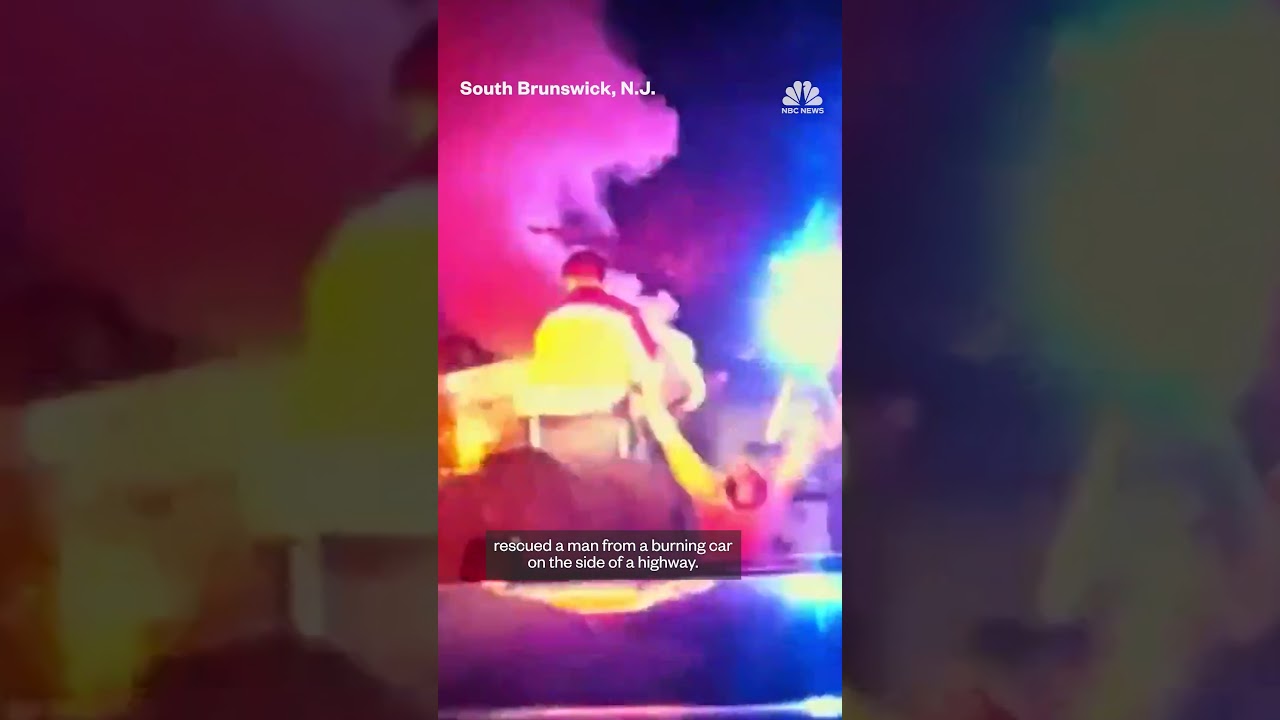 Dashcam video shows police officers rescue a man from a burning car in New Jersey