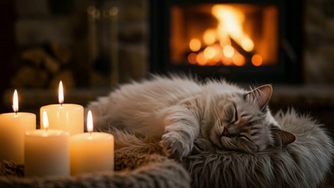 Soothing Cat Relaxation Music 432Hz 🐈 Cozy Fire Ambience For Calm Sleep, Healing, And Balance