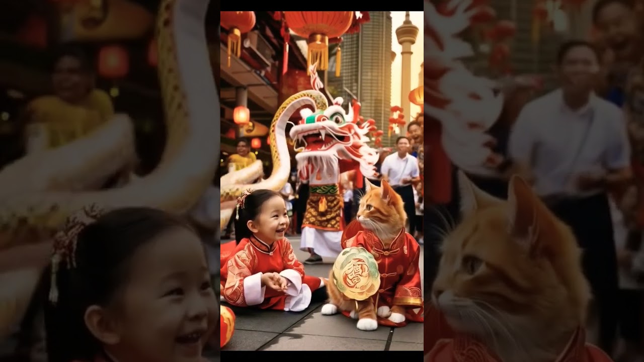 A Girl, Her Tabby Cat, and a Snake & Dragon Dance 