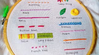 Hand Embroidery for Beginners|| 14 basic embroidery stitches by hand