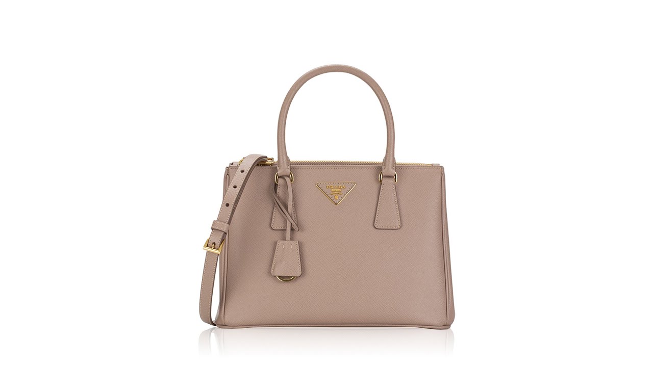 Prada 1BA863 Saffiano Lux Double Zip Small Tote Cipria - YouTube
