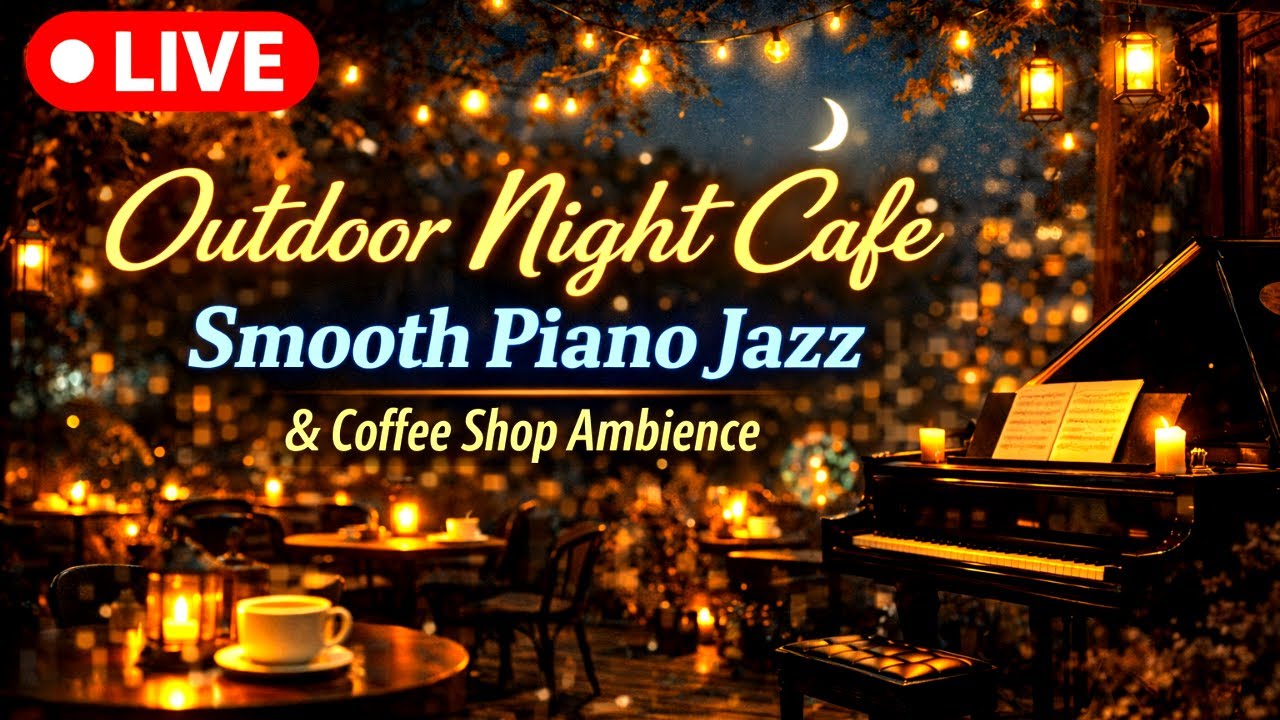 Cozy Outdoor Coffee Shop at Night ☕ Jazz Music Café