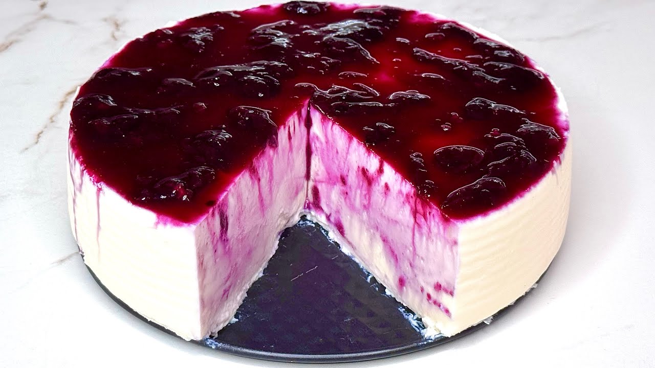 TARTA DE QUESO CON ARÁNDANOS SIN HORNO CREMOSA Y FÁCIL. 