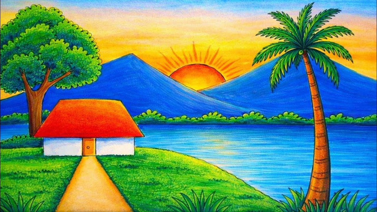 How to draw village drawing | beautiful drawing | drawing | very easy scenery drawing 