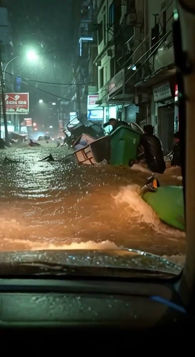 🌊 Jalan Kota Jadi Sungai Deras! Warga Panik di Tengah Hujan Malam #banjir