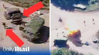 Ukraine FPV drone destroys Russian bunker as soldiers flee for their lives at a crossroad