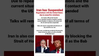 🚨🚨🚨 Iran has suspended negotiations with the United States due to ceasefire violationsAn Iranian