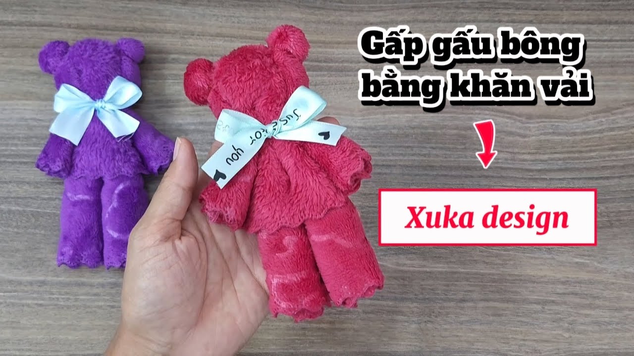 Gấp gấu bông bằng khăn vải 