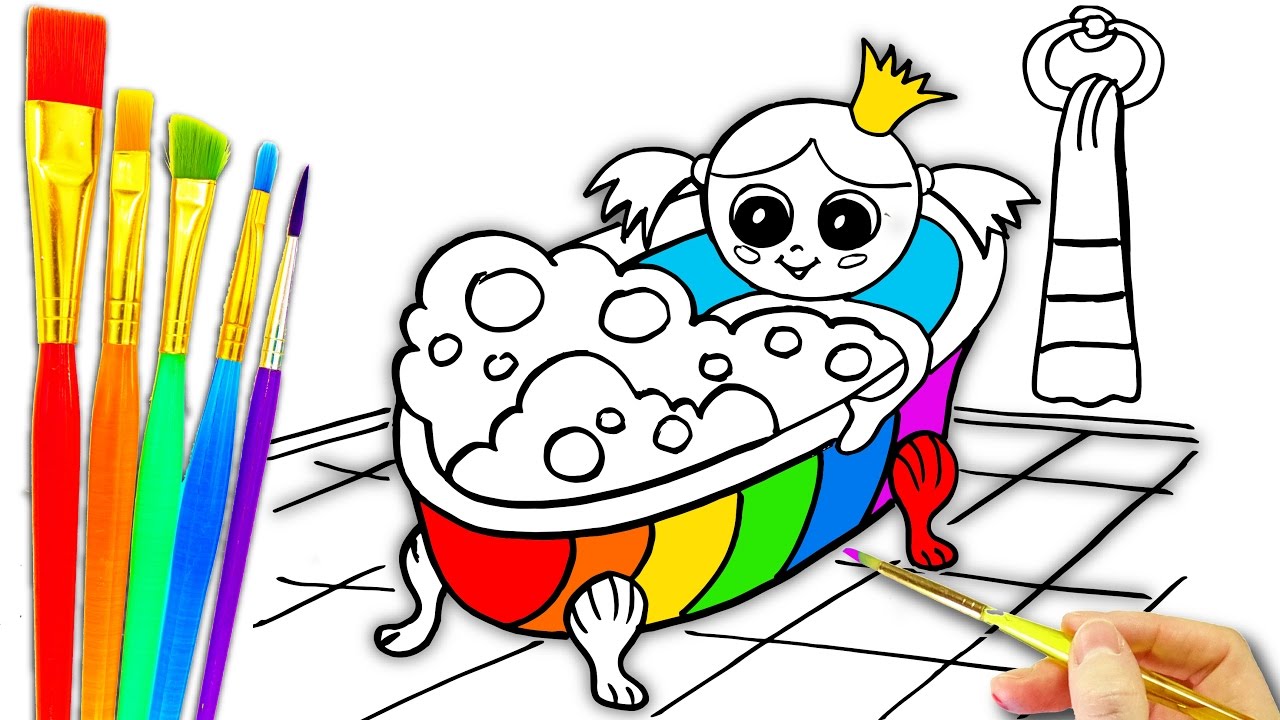 Download Coloring Pages Little Princess Bath Tub l Drawing Pages To Color For Kids l Learn Rainbow Colors ...