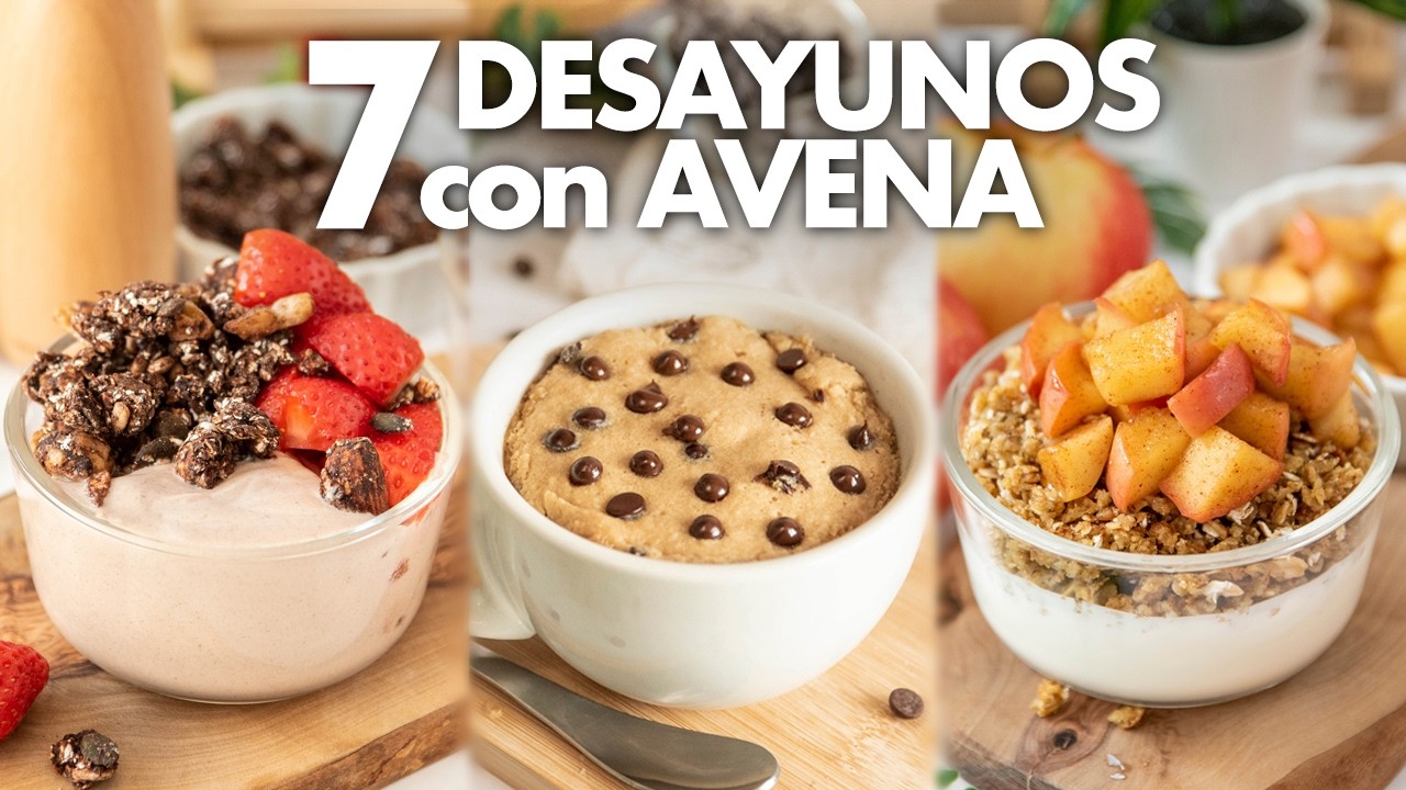 7 Desayunos SALUDABLES con AVENA en 5 minutos 🍓🍫 (Recetas Saludables SIN HORNO)