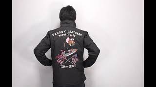 バンソン トムとジェリーコラボ ロケットジェリー刺繍 リップストップナイロン ジップアップ キルティングジャケット tjv-2033