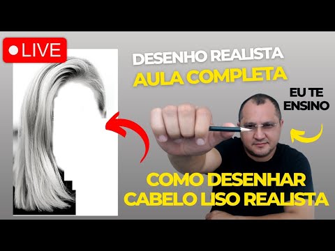 Aula de Desenho Realista - Como Desenhar Cabelo Liso Realista - Ao Vivo - Aula Completa